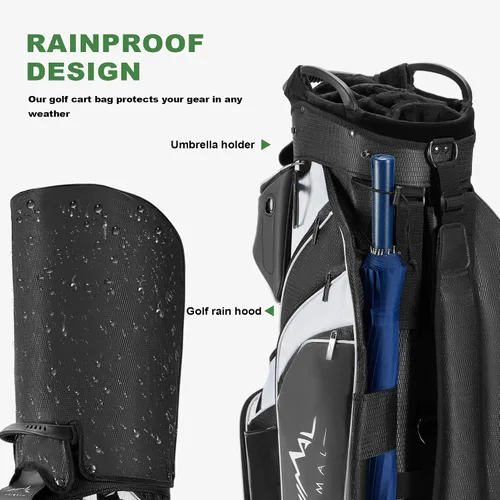 Miniatura 6 de UNIHIMAL Bolsa de carrito de golf de 14 vías con divisor de longitud completa, bolsa de golf de piel sintética de alta calidad con parte superior