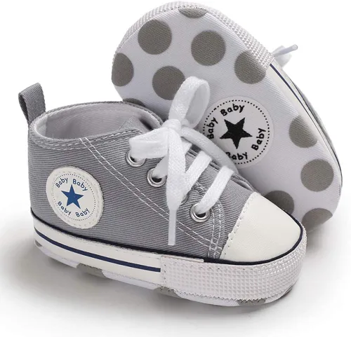 Miniatura 4 de KIDSUN - Zapatos deportivos unisex de caña alta para bebés, mezclilla de lona, suela antideslizante, suaves, para los primeros pasos