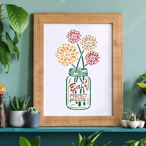 Miniatura 5 de FINGERINSPIRE Tarro de masón, plantilla floral de 11.7 x 8.3 in/11.6 x 8.3 pulgadas, de plástico, perfecto tarro de masón, plantillas de pintura