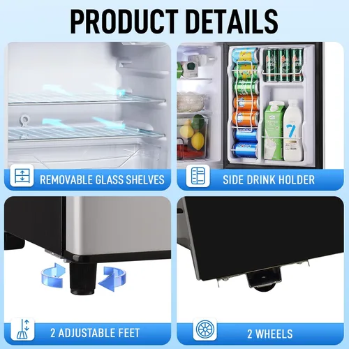Miniatura 8 de WANAI - Refrigerador miniatura con congelador, 3.5 pies cúbicos, 2 puertas, pequeño refrigerador con características de control mecánico de 7