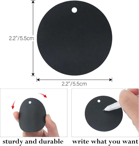 Miniatura 2 de G2PLUS 100 etiquetas de regalo con cuerda, etiquetas redondas de papel de 2.2'', etiquetas colgantes en blanco, etiquetas circulares negras