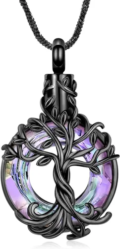 Miniatura 12 de shajwo Collar de cenizas de urna de cremación del árbol de la vida para mujeres y hombres, círculo de la vida, cristales de cremación, colgante