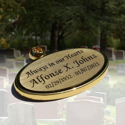 Miniatura 5 de Colgante ovalado dorado grabado, placa colgante de medallón para urnas que no se pueden grabar, incluye cinta de satén lisa, fabricada en latón