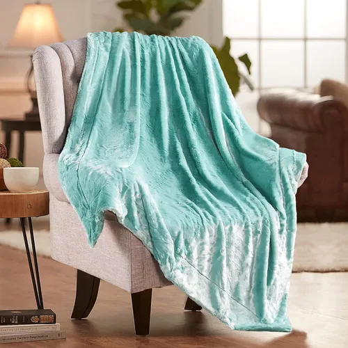Miniatura 2 de Manta lisa de felpa de piel sintética suave y sedosa con parte trasera de sherpa, manta de lujo cálida y acogedora para sofá, silla, funda de cama