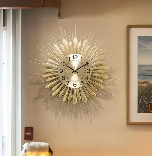 Miniatura 11 de Reloj de pared dorado de 23 pulgadas con diseño de rayos de sol, relojes de pared decorativos de mediados de siglo a pilas, diseño de rayos de sol