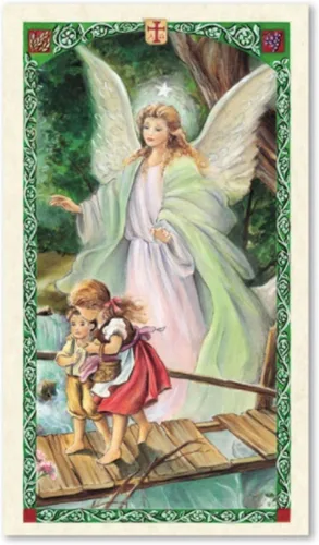 Miniatura 2 de H HOLLY LINES Tarjetas de oración de ángel de la guarda con imagen de ángel y niños en el puente, tarjetas sagradas laminadas, paquete de cinco