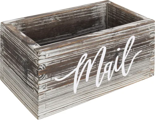 Miniatura 5 de MyGift Caja organizadora de almacenamiento para correo, madera soplada con diseño de escritura de correo, cartas de escritorio, billetes, notas