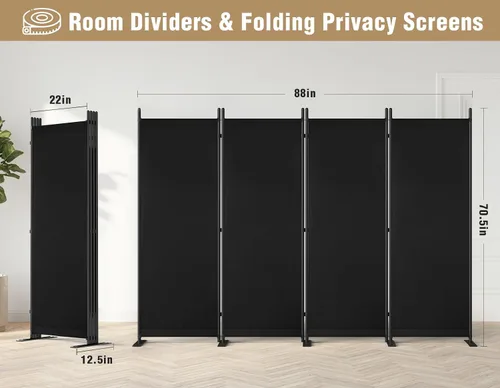 Miniatura 3 de Divisor de habitación, pantalla plegable de privacidad de 6 pies de alto, divisor de pared portátil de 88 pulgadas de ancho para separación