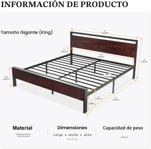 Miniatura 2 de SHA CERLIN Marco de cama de plataforma de metal tamaño King de 14 pulgadas con cabecera y estribo de madera, base de colchón, no necesita somier