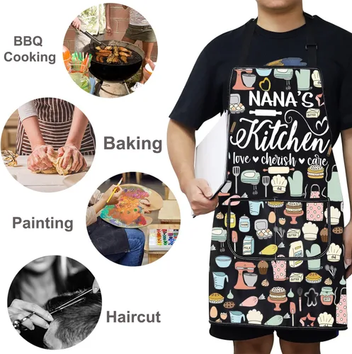 Miniatura 6 de WZMPA Delantal de cocina con bolsillos para abuela, regalos de cocina para abuela, diseño de amor para cocina y hornear