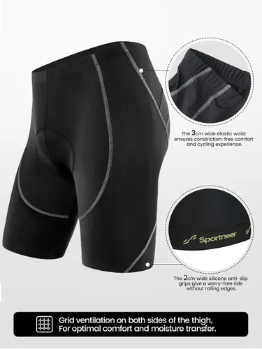 Miniatura 30 de Sportneer Pantalones cortos de ciclismo acolchados para hombre, acolchado 4D, pantalones cortos de ciclismo para hombre, transpirables y absorbentes