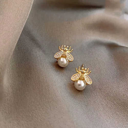 Miniatura 3 de Pendientes de tuerca de circonita S925 para mujer, aretes de perlas barrocas naturales, Latón, Perla