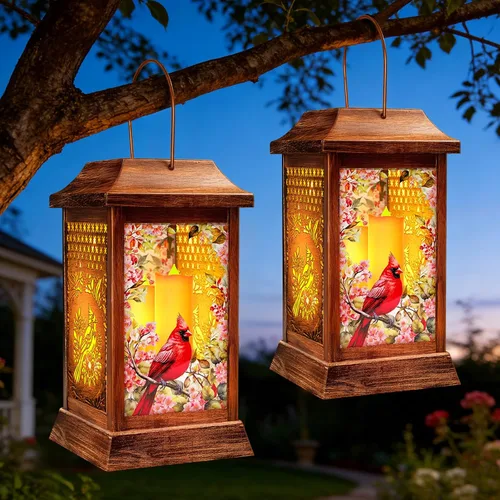 Miniatura 12 de Linternas solares de mariposa al aire libre impermeables, luces colgantes de metal y vidrio para decoración de jardín, regalos de cumpleaños