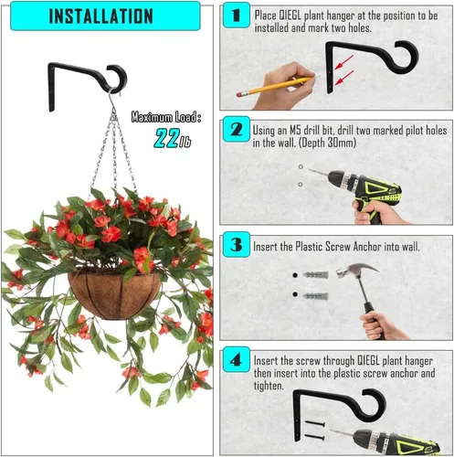 Miniatura 6 de QIEGL Soporte colgante para plantas de 6 pulgadas, gancho de metal para plantas, gancho de pastor decorativo para colgar linternas, comedero