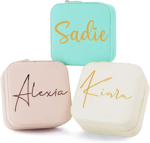 Miniatura 15 de Joyero de regalo para dama de honor, pequeño estuche de viaje personalizado de piel sintética portátil, cajas de propuestas de dama de honor, mini