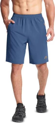Miniatura 7 de MAGCOMSEN Pantalones cortos de senderismo para hombre de 9 pulgadas, de secado rápido, ligeros, con bolsillos con cremallera, para entrenamiento