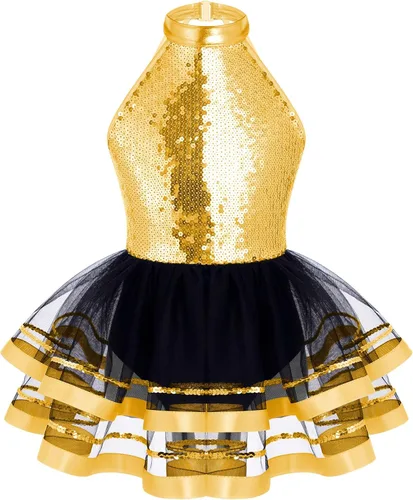 Miniatura 37 de CHICTRY Vestido tutú de ballet con lentejuelas brillantes para niñas y niñas, moderno disfraz de baile latino de jazz