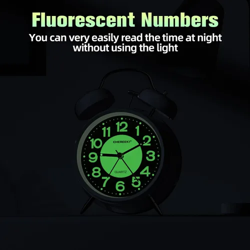 Miniatura 6 de CHEREEKI - Reloj despertador potente para personas que duermen profundamente, reloj analógico silencioso sin marcas con luz de fondo, esfera
