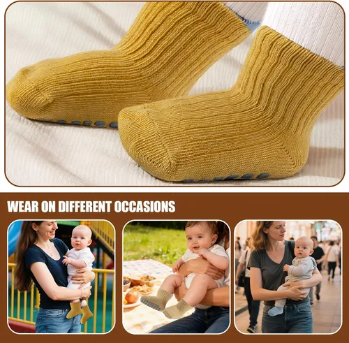 Miniatura 7 de 8 pares de calcetines de algodón antideslizantes para niños y niñas, recién nacidos, calcetines de algodón con agarres 0-3T