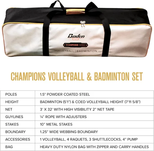 Miniatura 5 de BadenBaden Champions Volleyball Badminton Combo Set Naranja/Azul (Nuevo Modelo)