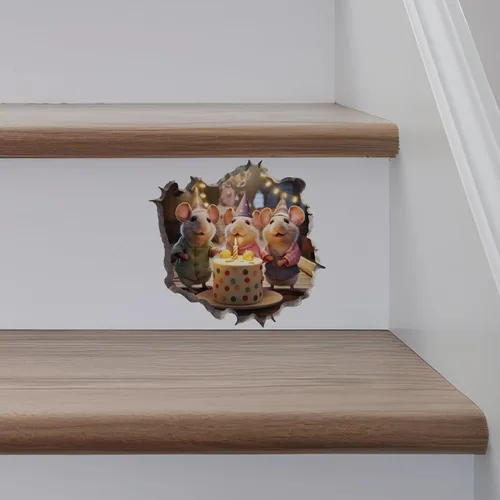 Miniatura 5 de Adhesivo de pared 3D con agujero de ratón de cumpleaños con agujero de ratón