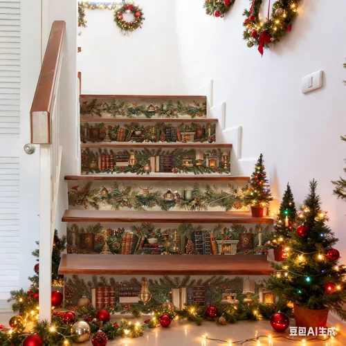 Miniatura 2 de AMAZING WALL Pegatinas elevadoras de Navidad para biblioteca de Navidad, calcomanías para escaleras autoadhesivas, 6