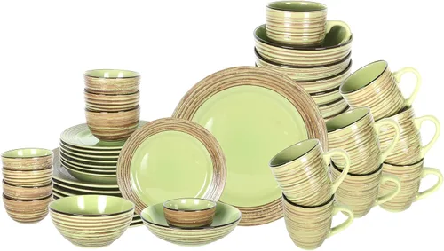 Miniatura 10 de Juego de vajilla de 16 piezas, vajilla de cerámica de platos y cuencos para 4, apta para microondas y lavavajillas, juego de vajilla artesanal