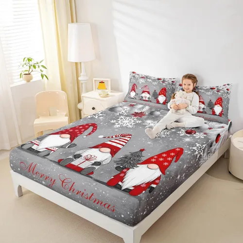 Miniatura 18 de Erosebridal Sábana bajera ajustable de Papá Noel con bolsillo profundo para niños, niñas y niños, juego de ropa de cama de Navidad para niños