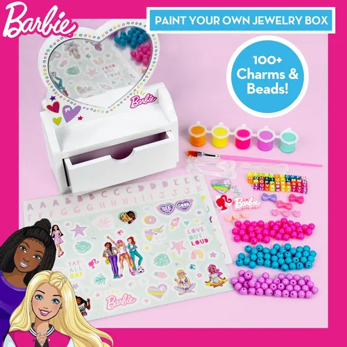 Miniatura 2 de Barbie pinta tu propio joyero, personaliza un tocador en forma de corazón y joyero con pinturas acrílicas, crea 5 piezas de joyería, más de 100