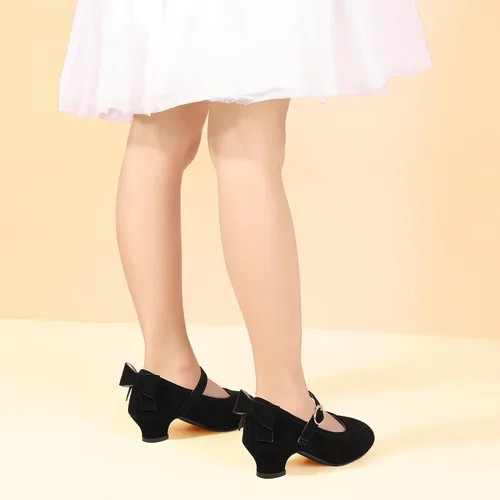 Miniatura 79 de PANDANINJIA Vestido de jada para niñas y niños pequeños, zapatos de princesa Mary Jane con tacones con lazo para fiesta, boda, boda