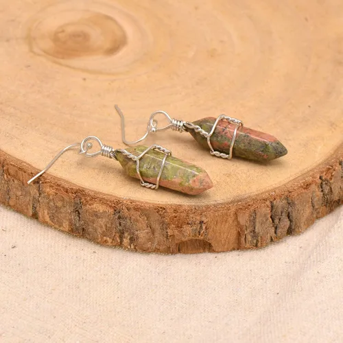 Miniatura 55 de Pendientes de cristal de punta envuelta en alambre de piedra pulida para mujer Reiki Energy Healing
