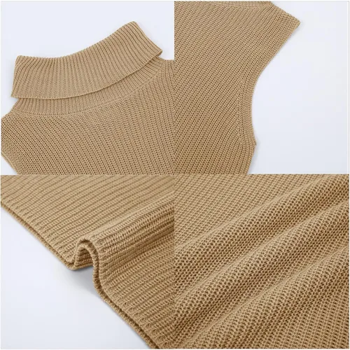 Miniatura 3 de Suéter sin mangas para mujer, cuello alto, punto acanalado, camiseta básica ajustada