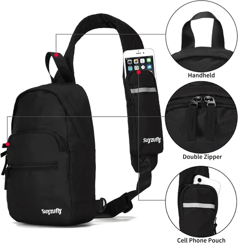 Miniatura 4 de Suyzufly Bolso bandolera pequeño para hombres y mujeres, resistente al agua, con una correa, bolso cruzado en el pecho para senderismo y viajes