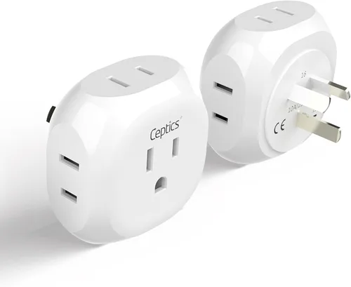 Miniatura 22 de Kit de adaptador de viaje mundial Ceptics 2 USB-A, USB-C, tomas de corriente EE. UU., entrega de potencia 20W/QC 18W, protección contra