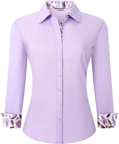 Miniatura 19 de WARHORSEE Blusas de vestir de manga larga con botones de algodón para mujer, blusas de trabajo elegantes de fácil cuidado, blusas casuales