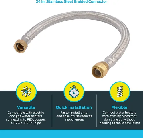 Miniatura 3 de SharkBite - Conector flexible para calentador de agua de 3/4 pulgadas x 3/4 pulgadas FIP x 12 pulgadas de acero inoxidable trenzado, conexión