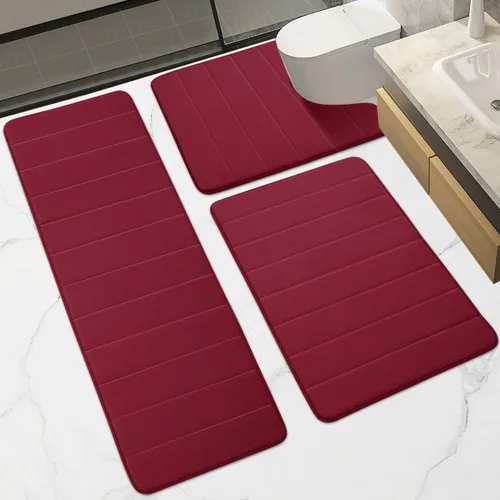 Juego de 3 alfombras de baño de espuma viscoelástica, extragruesas, suaves, absorbentes, antideslizantes, mejoradas, lavables, alfombrilla de