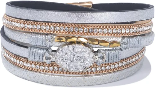 Miniatura 31 de FANCY SHINY - Pulsera de cuero estilo bohemio, pulsera de cuentas de cristal con cierre magnético, regalos de joyería para mujer