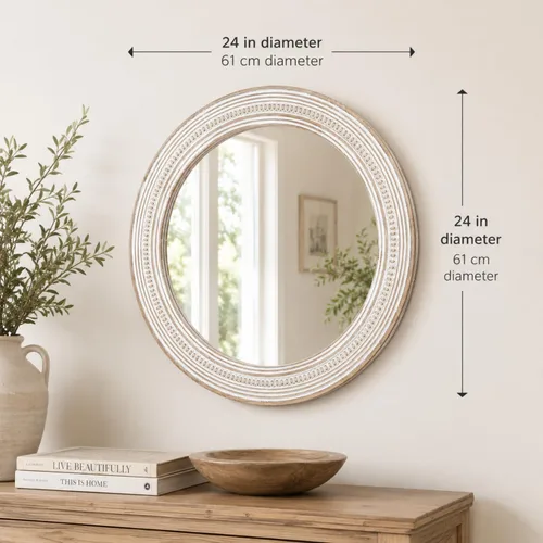 Miniatura 3 de Reflinto Espejos redondos de madera boho de 24 pulgadas para decoración de pared, espejo circular decorativo rústico para baño, sobre fregadero