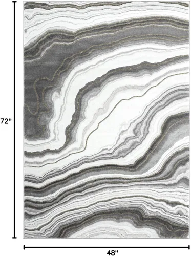 Miniatura 2 de Abani Rugs - Alfombra contemporánea granito gris y dorado de 4 x 6 pies, diseño de remolino de mármol, alfombra de comedor que no desprende pelusa