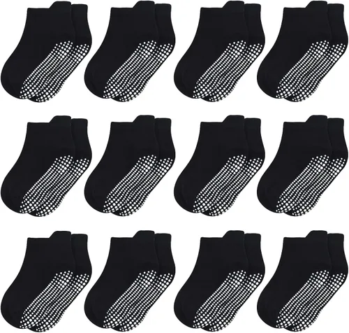 Calcetines para niños pequeños, 12 pares de calcetines antideslizantes para niños y niñas, calcetines de algodón para niños de 1 a 3 años