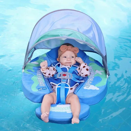 Miniatura 8 de Flotador de bebé con dosel no inflable Mambobaby Flotador de piscina para bebé mejorado con cola para niños pequeños Flotador de seguridad para Azul