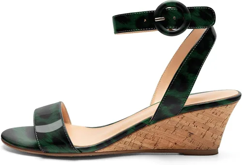 Mettesally Sandalias tipo Helels de cuña baja con correa de tobillo para mujer, sandalias casuales de tacón con espalda descubierta, zapatos cómodos