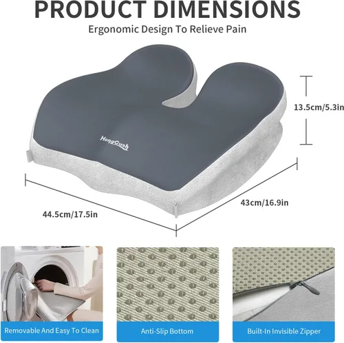 Miniatura 2 de Cojín de asiento extra grueso de espuma viscoelástica de alta calidad para silla de oficina y automóvil, alivio del dolor para ciática y coxis