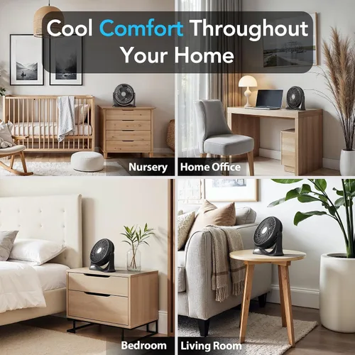 Miniatura 5 de Comfort Zone Ventilador circulador de aire de mesa de alta velocidad de 11 pulgadas, ventilador personal silencioso con 3 velocidades e inclinación