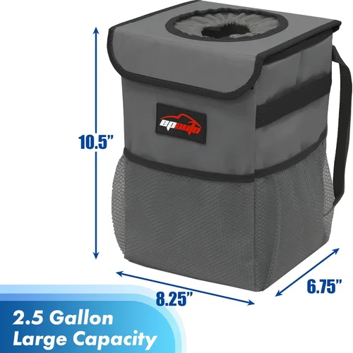 Miniatura 2 de EPAuto Bote de basura impermeable para automóvil con tapa y bolsillos de almacenamiento, 2.5 galones, a prueba de fugas, gris oscuro