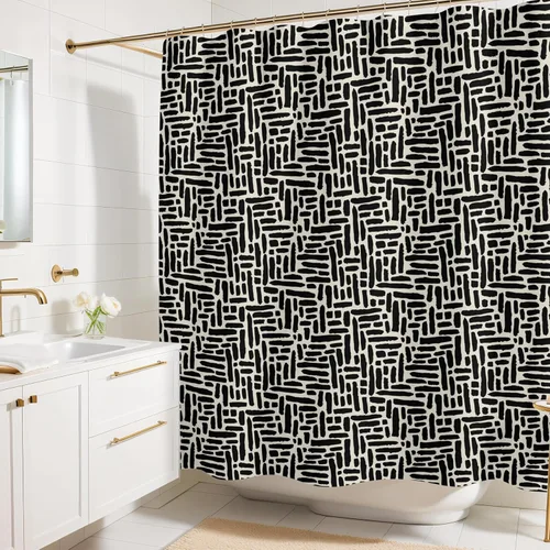 Miniatura 21 de Cortina de ducha con estampado floral coral oscuro - Patrón de flores negras moderno melancólico - Decoración moderna para el hogar - Cortina
