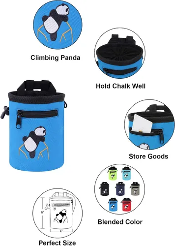 Miniatura 6 de AMC Bolsa de tiza bordada de panda escalada en roca con bolsillo con cremallera