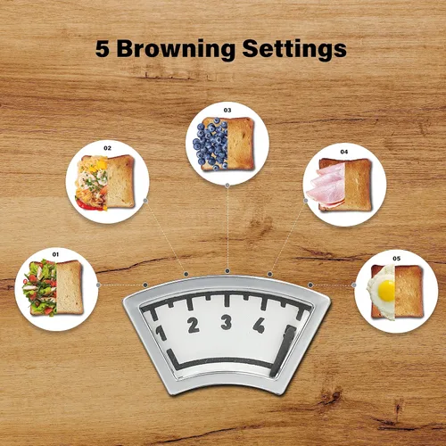 Miniatura 5 de YSSOA Tostadora de 2 rebanadas con ranura extra ancha y bandeja extraíble para migas, 5 ajustes de tostado y 3 funciones: Negro