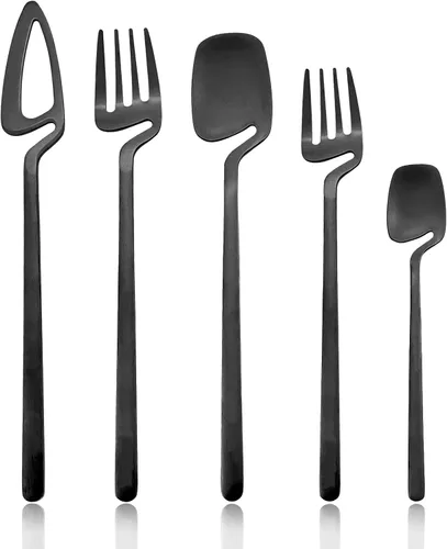Miniatura 13 de Juego de cubiertos dorados mate, 20 piezas de cubiertos de acero inoxidable 304 colgantes para 4, juego de utensilios de cocina con acabado Oro